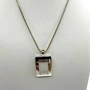 Minimalist Silver Tone Open Rectangle Pendant Necklace Geometric Modern Gift